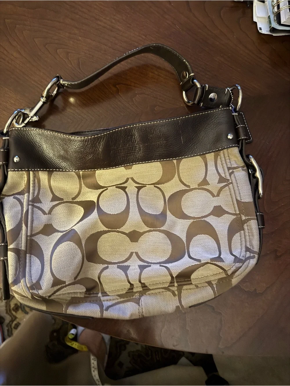Coach Khaki and Brown Signature Canvas Shoulder Bag - Picture 2 of 9